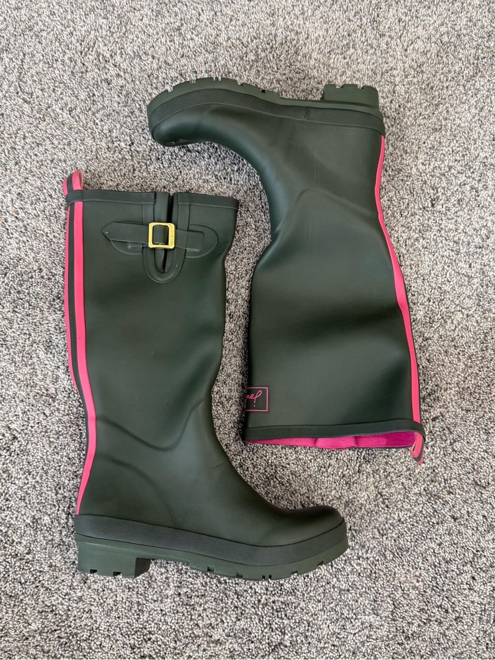 Joules Anthropologie Army Green Matte Rain Boots Garden Welly Rubber Women Us 7 View 4